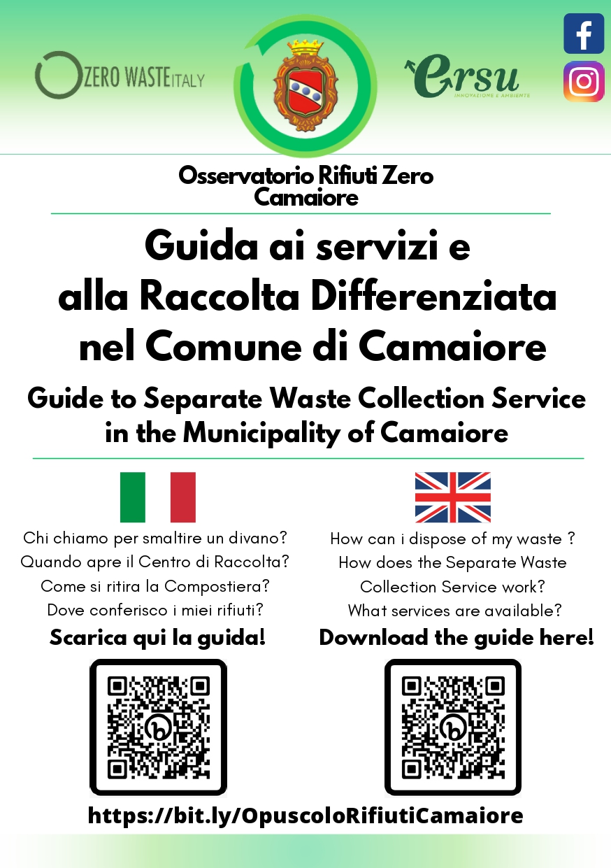 Osservatorio Rifiuti Zero, parte la campagna informativa: online l'opuscolo su raccolta differenziata e servizi collaterali